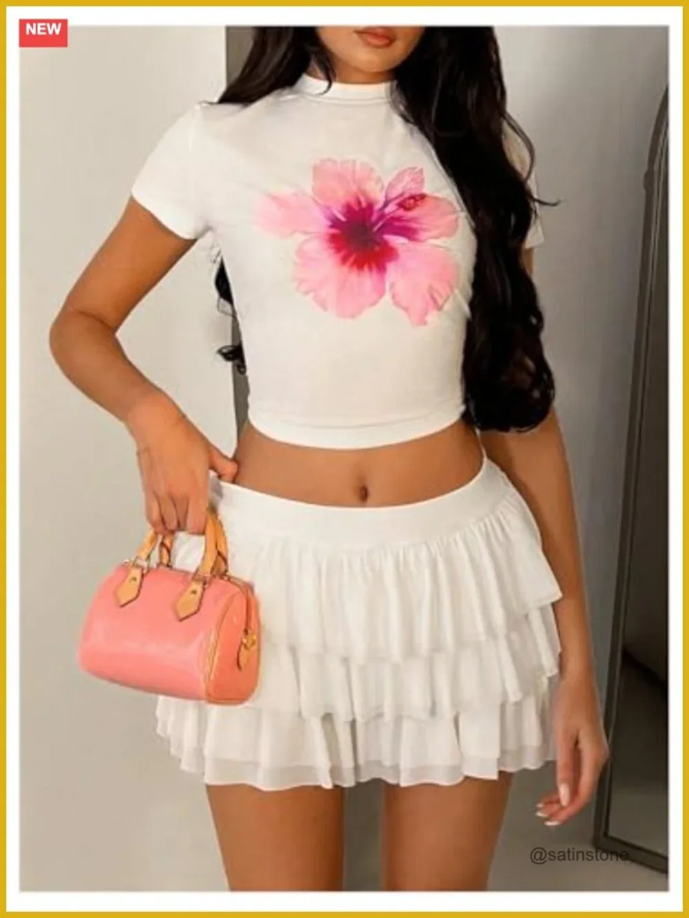Y2K Tiered Ruffle Mini Skirt High Stretch A-Line Flowy Flare Skirt